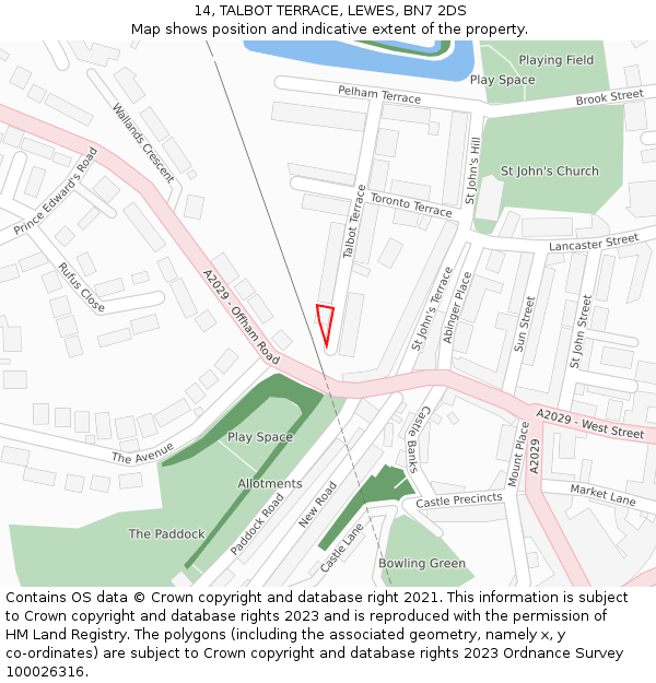 14, TALBOT TERRACE, LEWES, BN7 2DS: Location map and indicative extent of plot