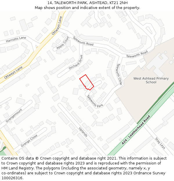 14, TALEWORTH PARK, ASHTEAD, KT21 2NH: Location map and indicative extent of plot