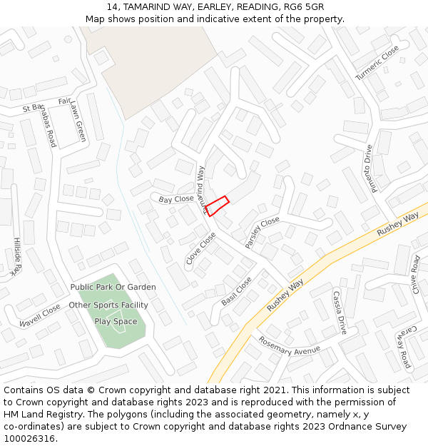 14, TAMARIND WAY, EARLEY, READING, RG6 5GR: Location map and indicative extent of plot