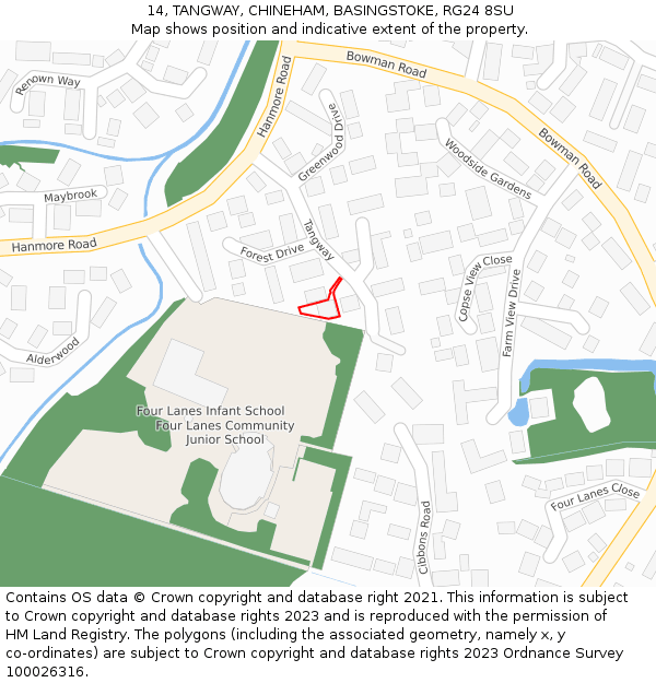 14, TANGWAY, CHINEHAM, BASINGSTOKE, RG24 8SU: Location map and indicative extent of plot