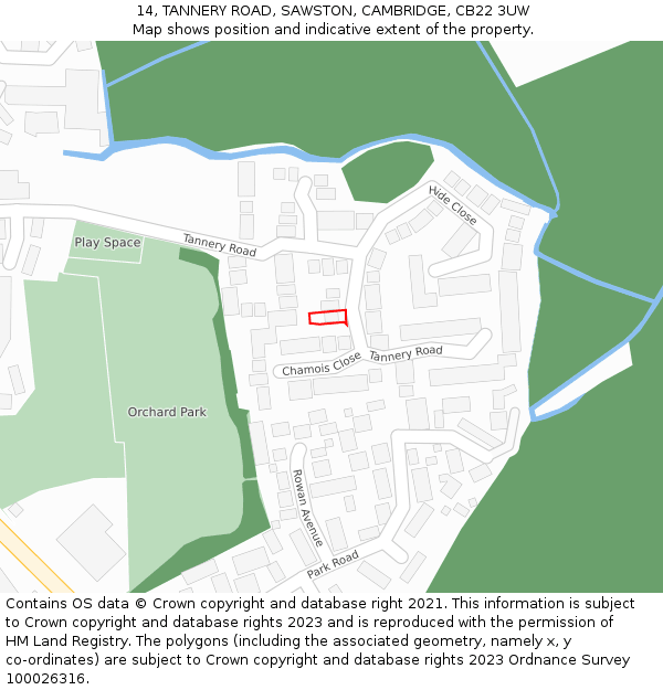 14, TANNERY ROAD, SAWSTON, CAMBRIDGE, CB22 3UW: Location map and indicative extent of plot