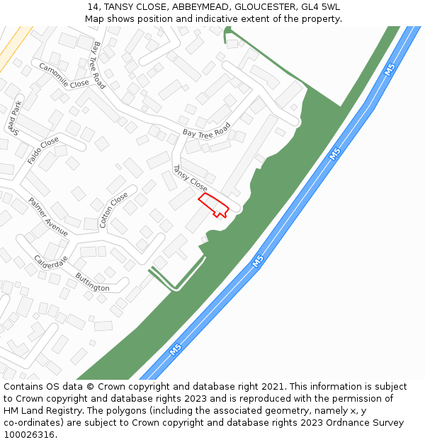 14, TANSY CLOSE, ABBEYMEAD, GLOUCESTER, GL4 5WL: Location map and indicative extent of plot