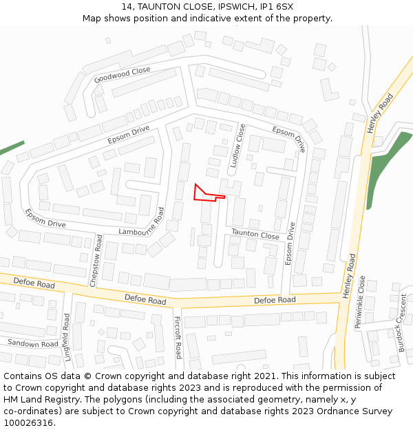 14, TAUNTON CLOSE, IPSWICH, IP1 6SX: Location map and indicative extent of plot