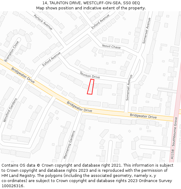 14, TAUNTON DRIVE, WESTCLIFF-ON-SEA, SS0 0EQ: Location map and indicative extent of plot