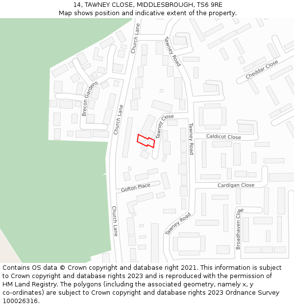 14, TAWNEY CLOSE, MIDDLESBROUGH, TS6 9RE: Location map and indicative extent of plot