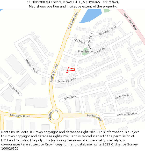 14, TEDDER GARDENS, BOWERHILL, MELKSHAM, SN12 6WA: Location map and indicative extent of plot
