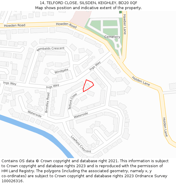 14, TELFORD CLOSE, SILSDEN, KEIGHLEY, BD20 0QF: Location map and indicative extent of plot