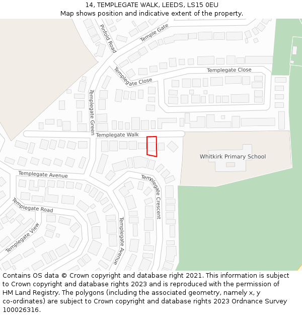 14, TEMPLEGATE WALK, LEEDS, LS15 0EU: Location map and indicative extent of plot