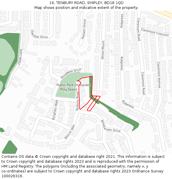 14, TENBURY ROAD, SHIPLEY, BD18 1QD: Location map and indicative extent of plot