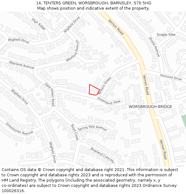 14, TENTERS GREEN, WORSBROUGH, BARNSLEY, S70 5HG: Location map and indicative extent of plot