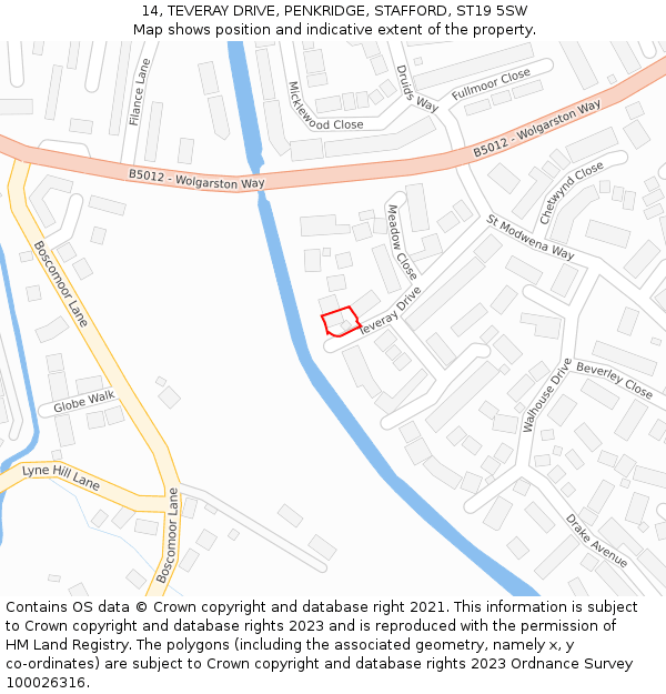 14, TEVERAY DRIVE, PENKRIDGE, STAFFORD, ST19 5SW: Location map and indicative extent of plot