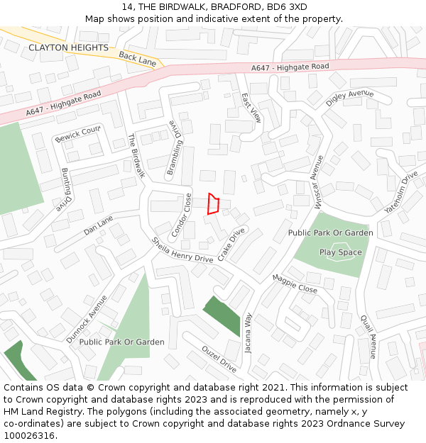 14, THE BIRDWALK, BRADFORD, BD6 3XD: Location map and indicative extent of plot