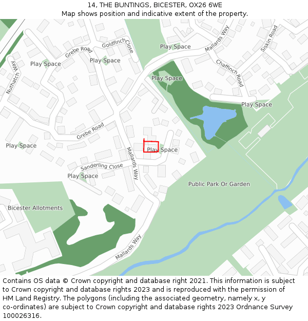 14, THE BUNTINGS, BICESTER, OX26 6WE: Location map and indicative extent of plot