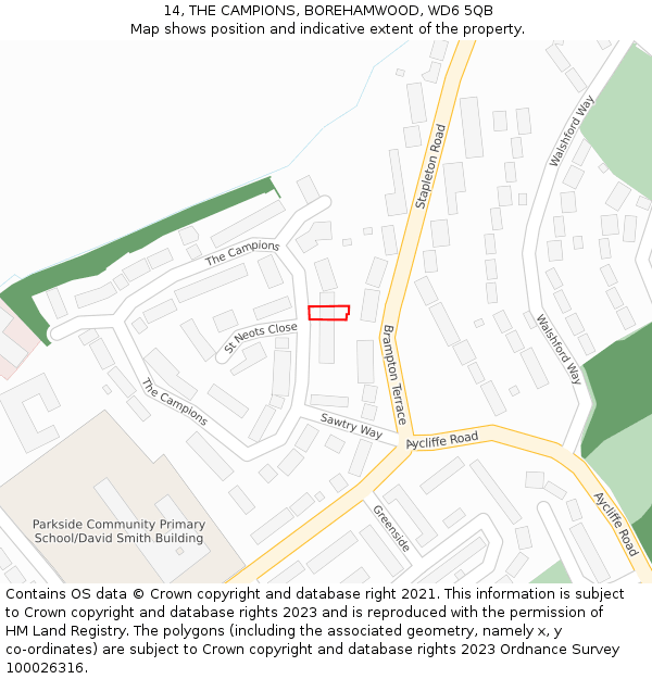 14, THE CAMPIONS, BOREHAMWOOD, WD6 5QB: Location map and indicative extent of plot