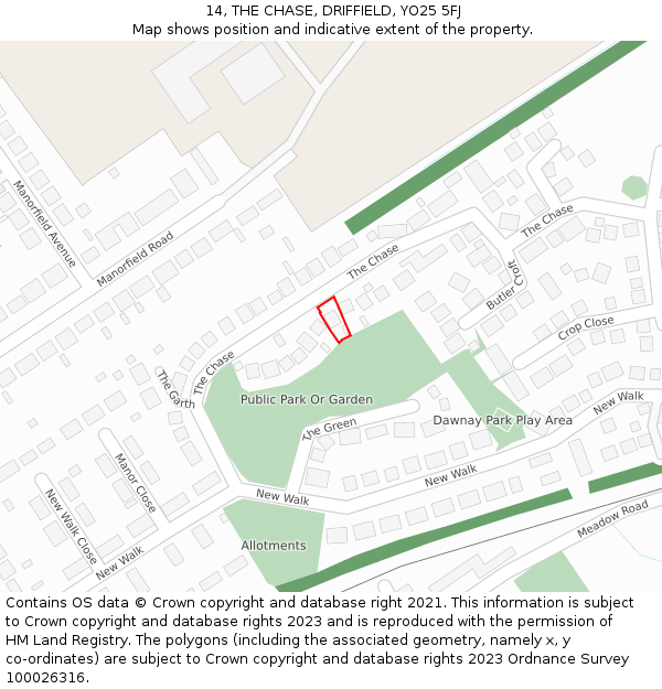 14, THE CHASE, DRIFFIELD, YO25 5FJ: Location map and indicative extent of plot