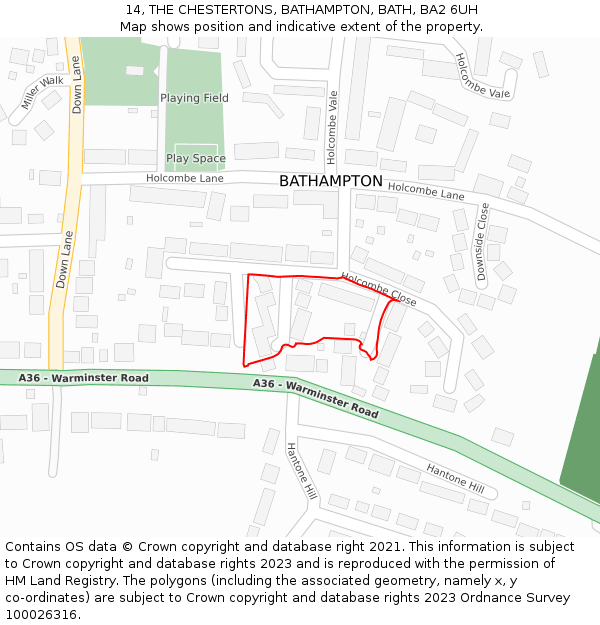14, THE CHESTERTONS, BATHAMPTON, BATH, BA2 6UH: Location map and indicative extent of plot