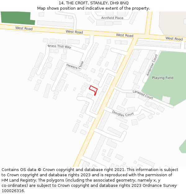 14, THE CROFT, STANLEY, DH9 8NQ: Location map and indicative extent of plot