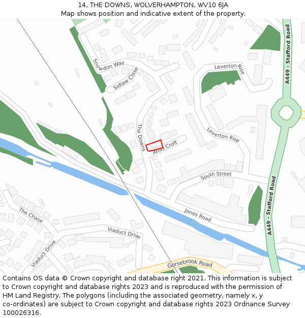 14, THE DOWNS, WOLVERHAMPTON, WV10 6JA: Location map and indicative extent of plot