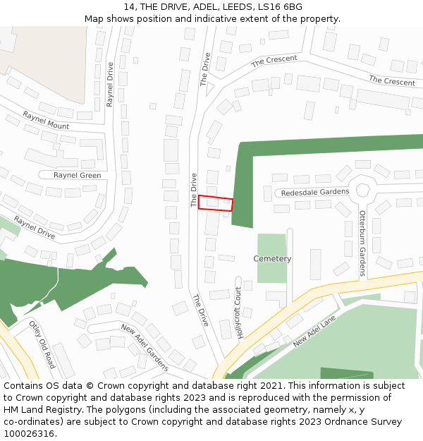 14, THE DRIVE, ADEL, LEEDS, LS16 6BG: Location map and indicative extent of plot