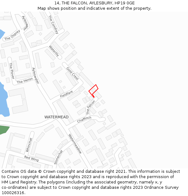 14, THE FALCON, AYLESBURY, HP19 0GE: Location map and indicative extent of plot