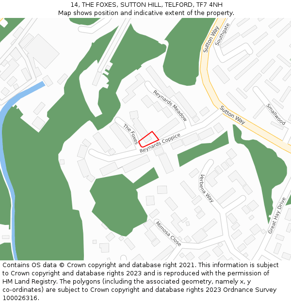 14, THE FOXES, SUTTON HILL, TELFORD, TF7 4NH: Location map and indicative extent of plot