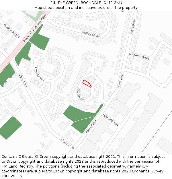 14, THE GREEN, ROCHDALE, OL11 3NU: Location map and indicative extent of plot