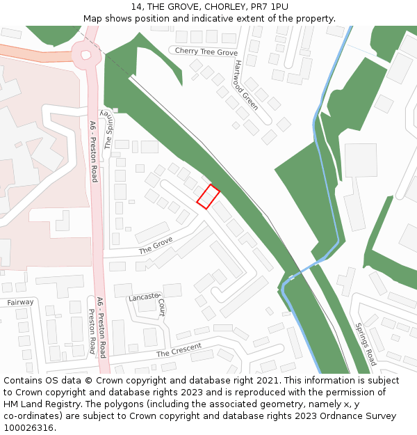 14, THE GROVE, CHORLEY, PR7 1PU: Location map and indicative extent of plot