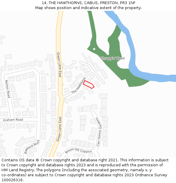 14, THE HAWTHORNS, CABUS, PRESTON, PR3 1NF: Location map and indicative extent of plot