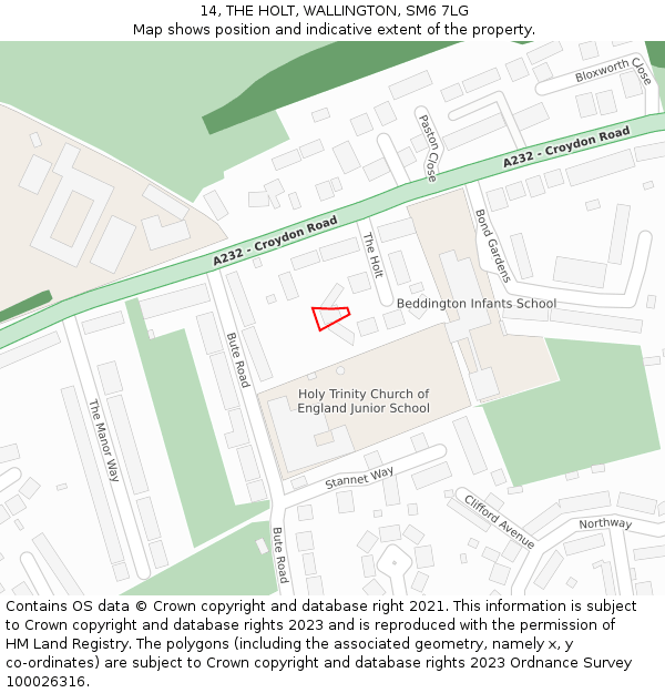 14, THE HOLT, WALLINGTON, SM6 7LG: Location map and indicative extent of plot