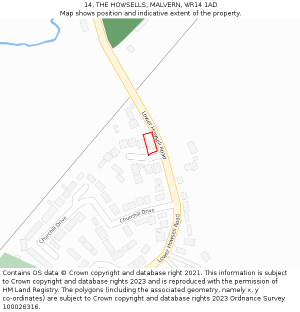 14, THE HOWSELLS, MALVERN, WR14 1AD: Location map and indicative extent of plot