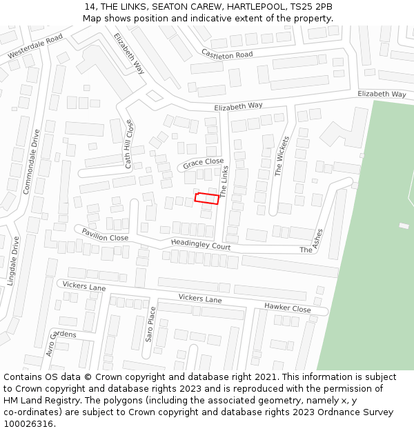 14, THE LINKS, SEATON CAREW, HARTLEPOOL, TS25 2PB: Location map and indicative extent of plot
