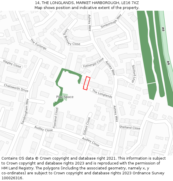 14, THE LONGLANDS, MARKET HARBOROUGH, LE16 7XZ: Location map and indicative extent of plot