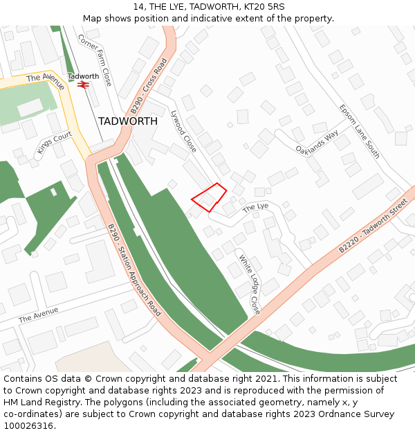14, THE LYE, TADWORTH, KT20 5RS: Location map and indicative extent of plot