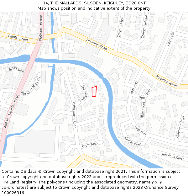 14, THE MALLARDS, SILSDEN, KEIGHLEY, BD20 0NT: Location map and indicative extent of plot