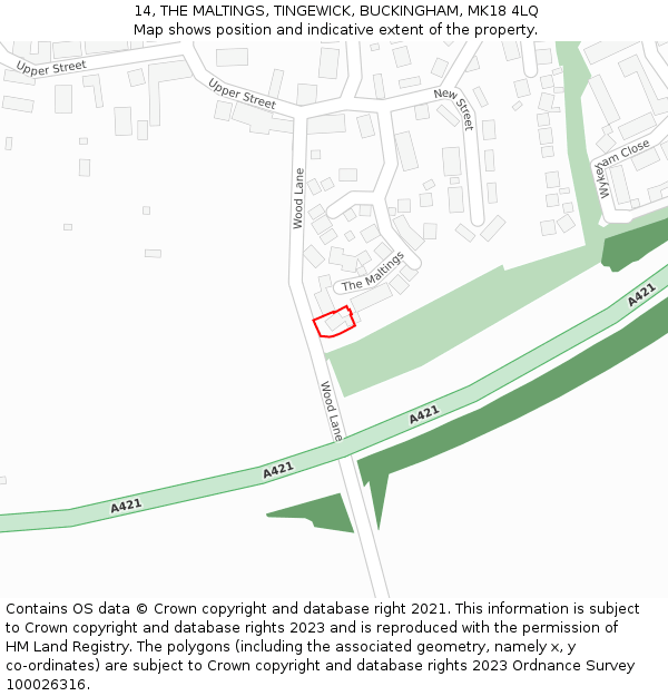 14, THE MALTINGS, TINGEWICK, BUCKINGHAM, MK18 4LQ: Location map and indicative extent of plot