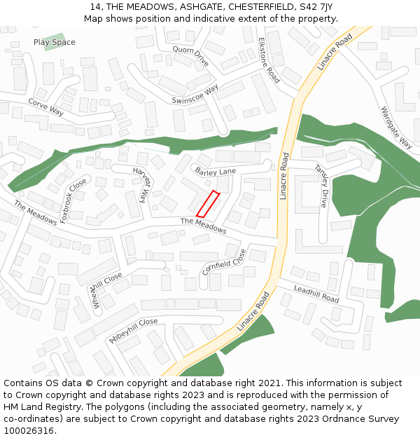 14, THE MEADOWS, ASHGATE, CHESTERFIELD, S42 7JY: Location map and indicative extent of plot