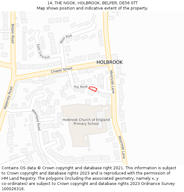 14, THE NOOK, HOLBROOK, BELPER, DE56 0TT: Location map and indicative extent of plot