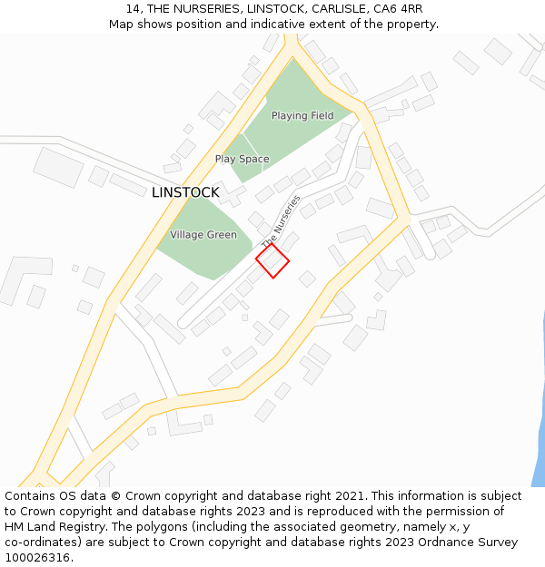 14, THE NURSERIES, LINSTOCK, CARLISLE, CA6 4RR: Location map and indicative extent of plot