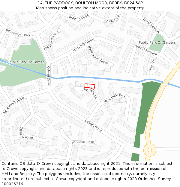 14, THE PADDOCK, BOULTON MOOR, DERBY, DE24 5AP: Location map and indicative extent of plot