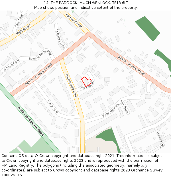 14, THE PADDOCK, MUCH WENLOCK, TF13 6LT: Location map and indicative extent of plot