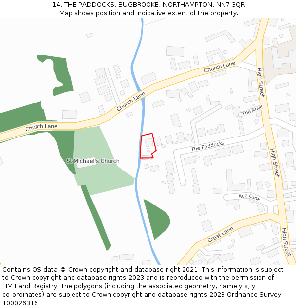 14, THE PADDOCKS, BUGBROOKE, NORTHAMPTON, NN7 3QR: Location map and indicative extent of plot