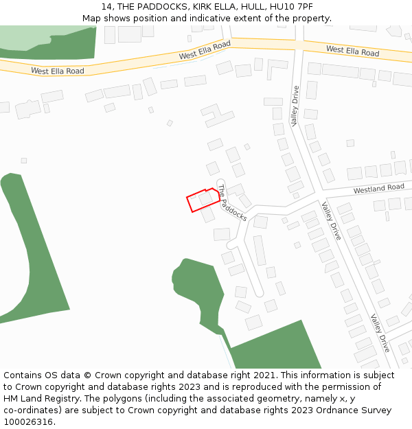 14, THE PADDOCKS, KIRK ELLA, HULL, HU10 7PF: Location map and indicative extent of plot