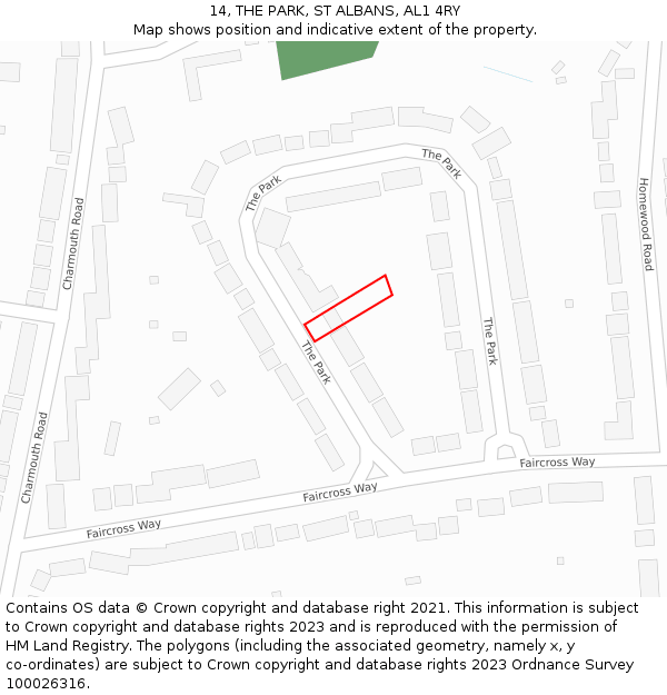 14, THE PARK, ST ALBANS, AL1 4RY: Location map and indicative extent of plot