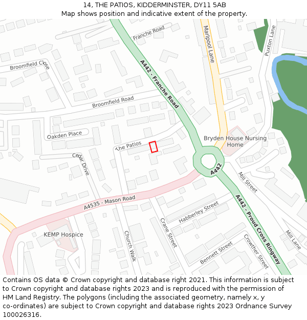 14, THE PATIOS, KIDDERMINSTER, DY11 5AB: Location map and indicative extent of plot