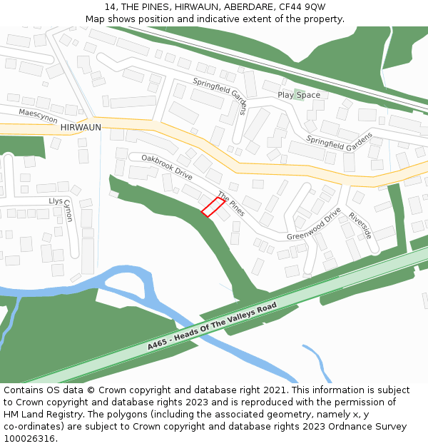 14, THE PINES, HIRWAUN, ABERDARE, CF44 9QW: Location map and indicative extent of plot