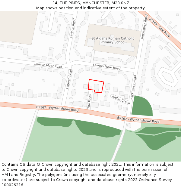 14, THE PINES, MANCHESTER, M23 0NZ: Location map and indicative extent of plot