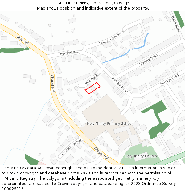 14, THE PIPPINS, HALSTEAD, CO9 1JY: Location map and indicative extent of plot