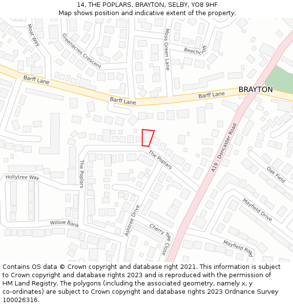 14, THE POPLARS, BRAYTON, SELBY, YO8 9HF: Location map and indicative extent of plot