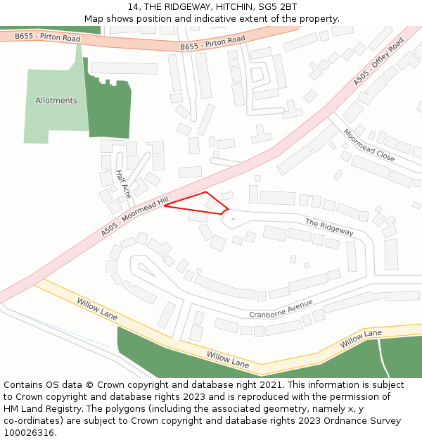 14, THE RIDGEWAY, HITCHIN, SG5 2BT: Location map and indicative extent of plot