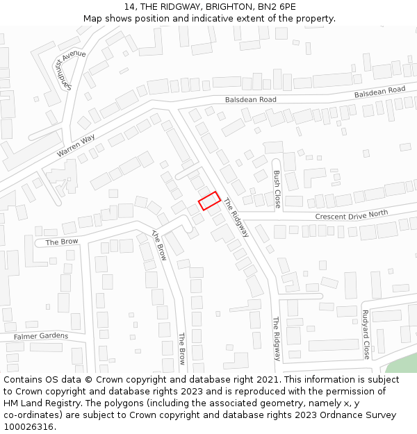14, THE RIDGWAY, BRIGHTON, BN2 6PE: Location map and indicative extent of plot